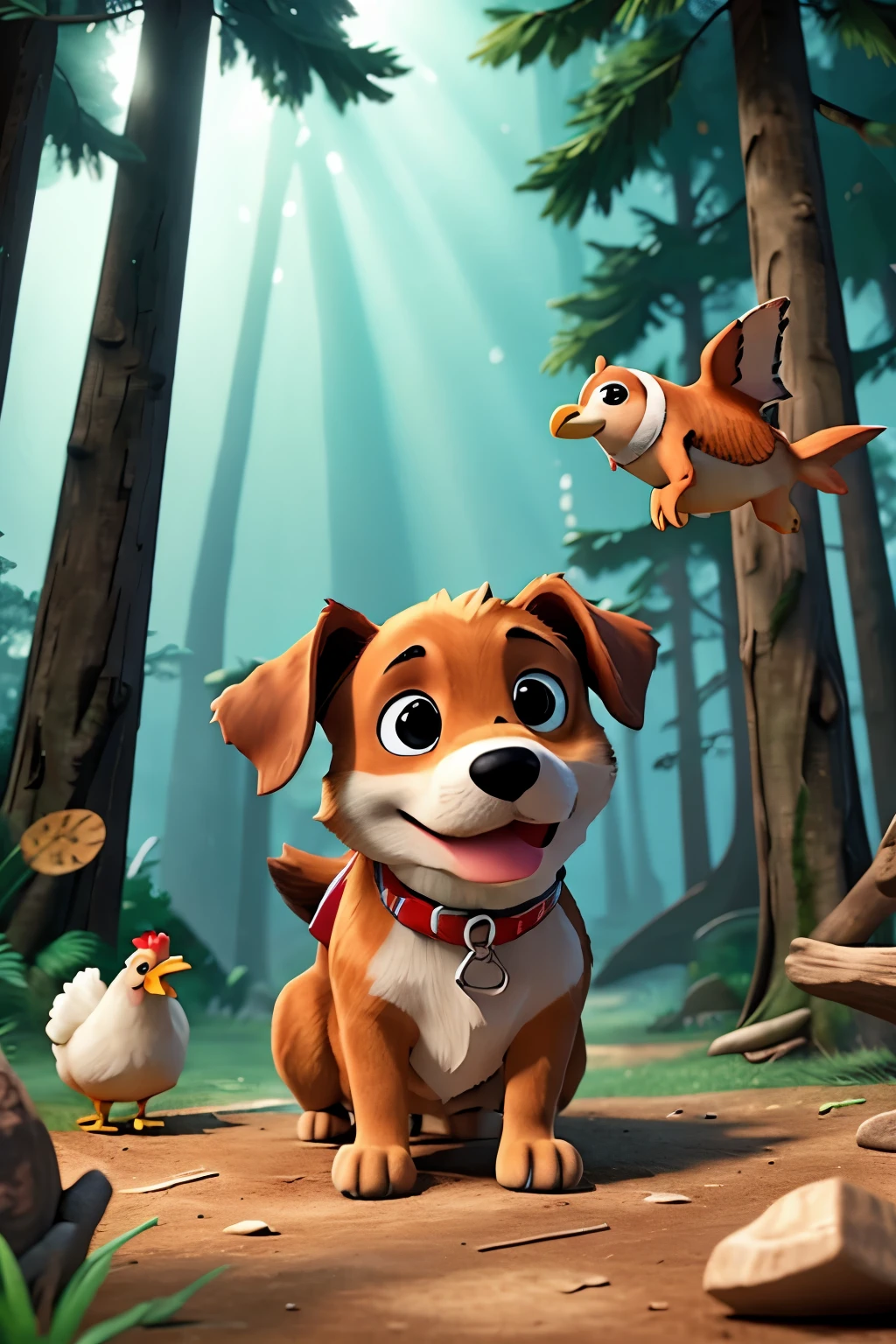 Dog and Chicken Adventure in the Forest with Shark