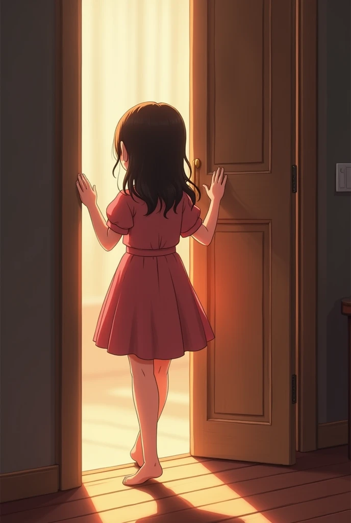 girl open thedoor ,hangup zhe foot