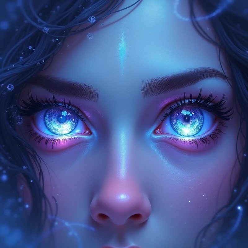 create the image of the all-seeing eyes, in shades of blue, lilac, purple and purple
