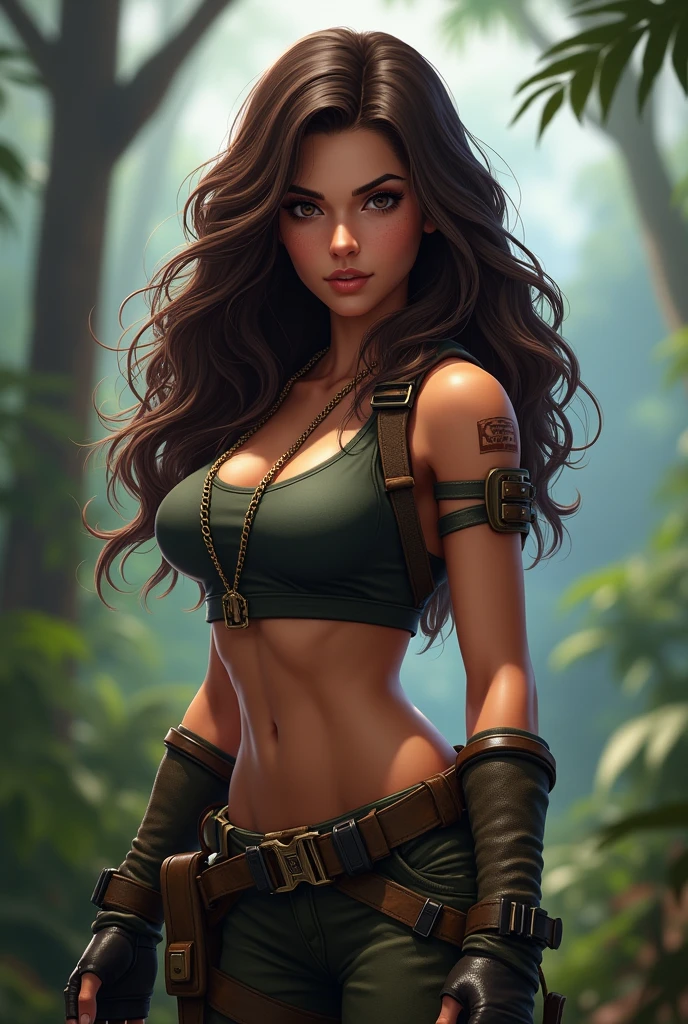 free fire character brunette long curly hair