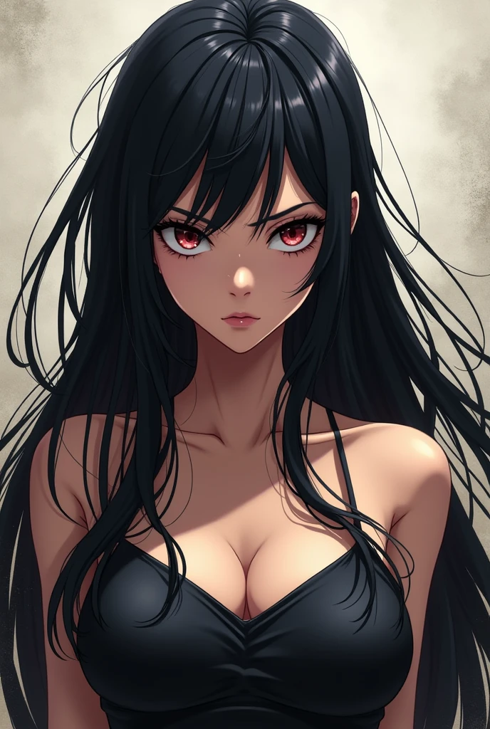 Anime girl long black hair fierce 