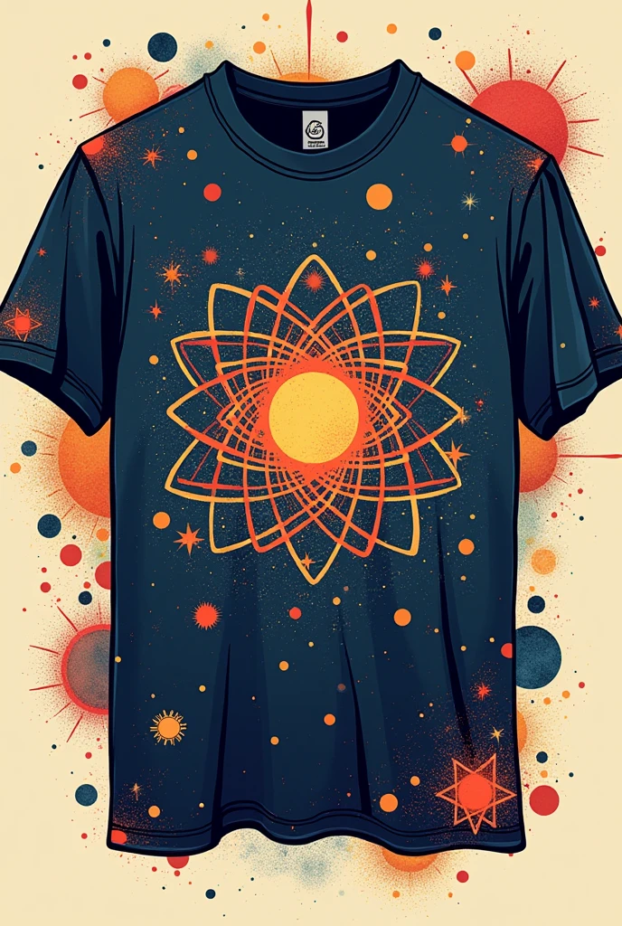 T-shirt with geometric patterns, science funter design, illustration style, best quality images