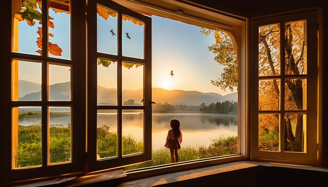 1 Girl, The scenery outside the window, (4K,8K,high resolution,:1.2),Extremely detailed,(Practical,photoPractical,photo-Practical:1.37),Indoor Landscape,View from the window,Outdoor scenes,Outdoor view,Stunning scenery,panoramic,Tranquil atmosphere,Clear blue sky,Rolling Hills,Green grass,Colorful flowers,Trees swaying in the wind,sunny,Golden sunlight shines through the window,Sparkling lake in the distance,Clear water,Reflection of the sky on the water,Dense forest,Majestic mountains on the horizon,Serene countryside,Peaceful environment,Quiet atmosphere,The breeze rustled the leaves,Morning fog over the fields,Little birds chirp,Soft sunlight illuminates the room,Natural beauty on your doorstep,The tranquility of the outside world,Beautiful view outside the window . masterpiece, best quality, very Aesthetic, absurd, Aesthetic
