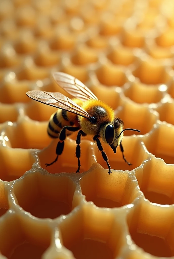 Bee on honeycomb sepia