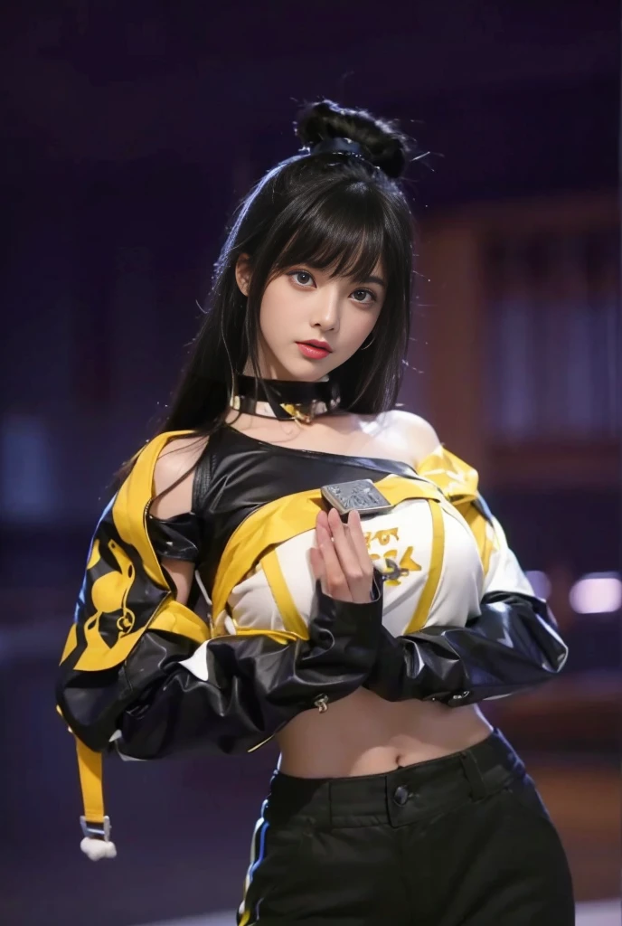 beautiful girl with pink eyes, black hair, white skin, and a sexy body

