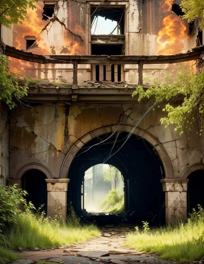 Create an 8K visual composition that captures the ghost town of Centralia as an intriguing and mysterious location. Utilisez des logiciels, Targeted light to highlight details of crumbling structures, such as cracked walls and broken windows. Add elements of smoke coming out of cracks in the ground to convey a sense of mystery and otherworldly surroundings