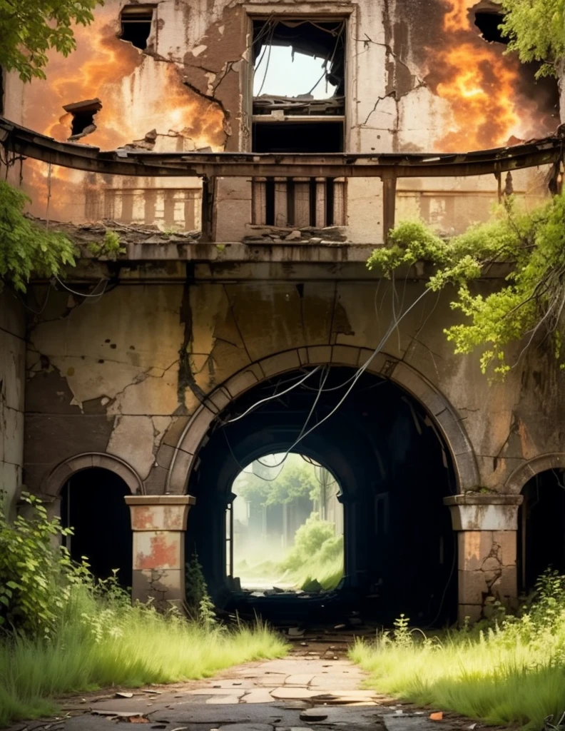 Create an 8K visual composition that captures the ghost town of Centralia as an intriguing and mysterious location. Utilisez des logiciels, Targeted light to highlight details of crumbling structures, such as cracked walls and broken windows. Add elements of smoke coming out of cracks in the ground to convey a sense of mystery and otherworldly surroundings