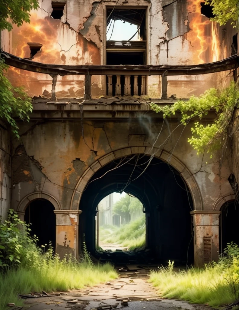 Create an 8K visual composition that captures the ghost town of Centralia as an intriguing and mysterious location. Utilisez des logiciels, Targeted light to highlight details of crumbling structures, such as cracked walls and broken windows. Add elements of smoke coming out of cracks in the ground to convey a sense of mystery and otherworldly surroundings