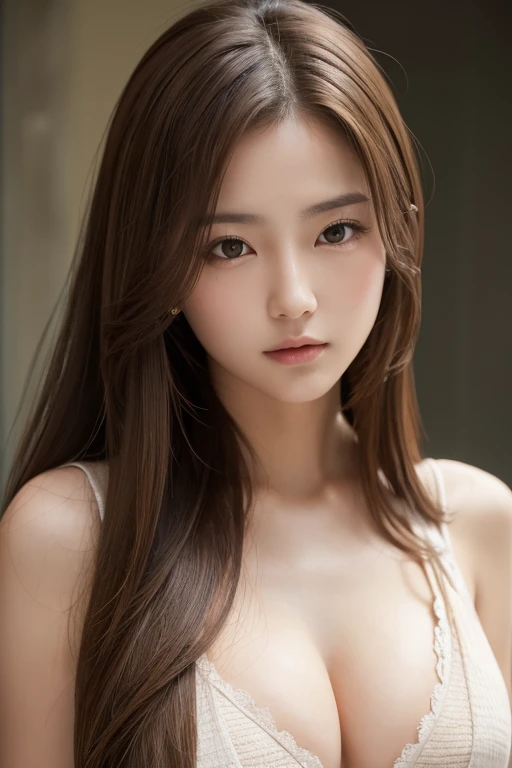 One girl, High resolution, Long Hair, Gaze, Open your mouth, chest, Brown Hair, High resolution, masterpiece, quality, Textured skin, 大きなchest, 大きなchest, chest, 