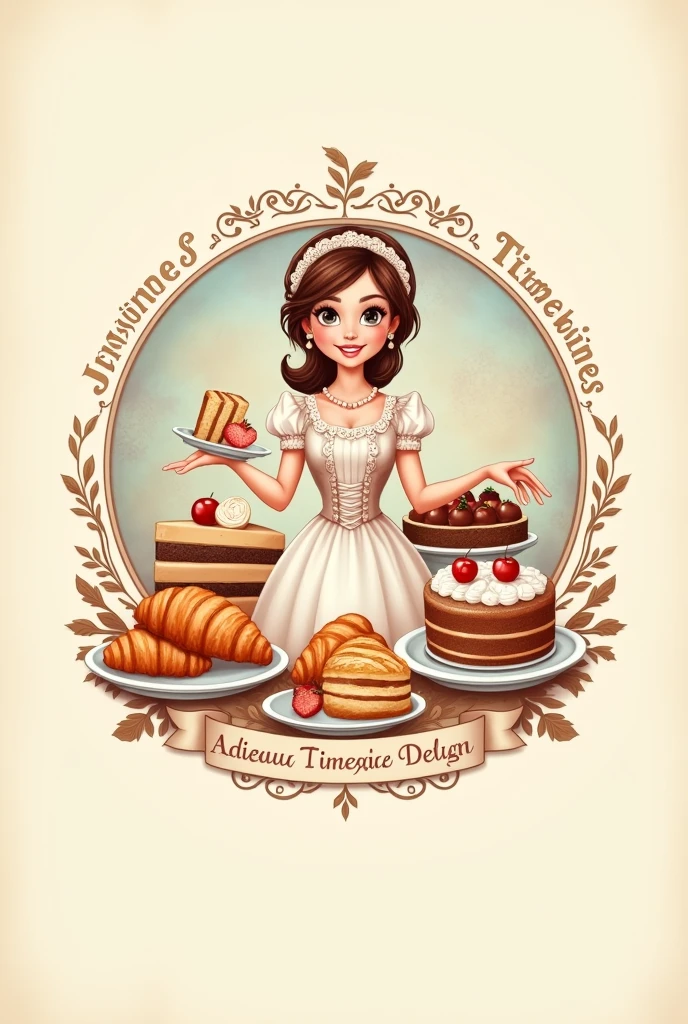 Cute coquette bakery logo
Jessica's antique timelines delights bakery