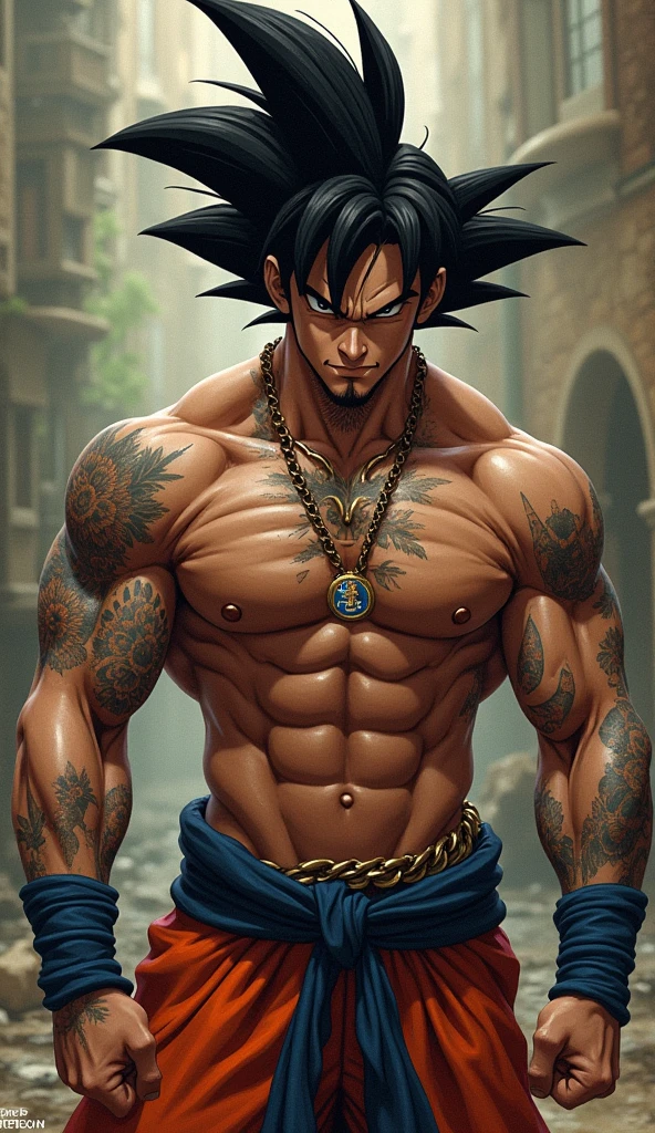 Sexy pirate hot goku muscular body tattoos pirate version 