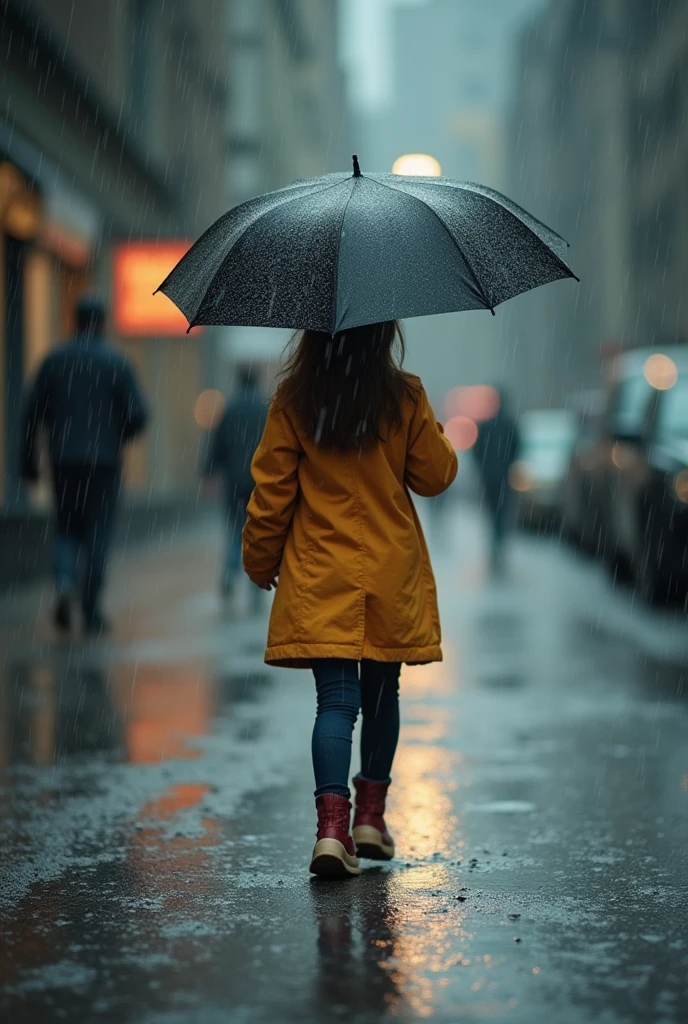 Girl walking in rain