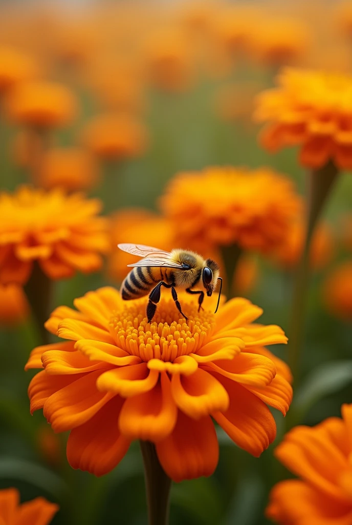 Bee on cempazuchitl in cempazuchitl field