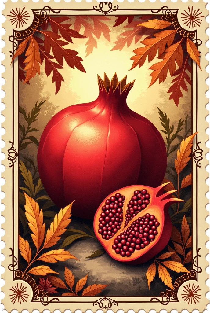 Stamp for seasonal pomegranate liqueur
