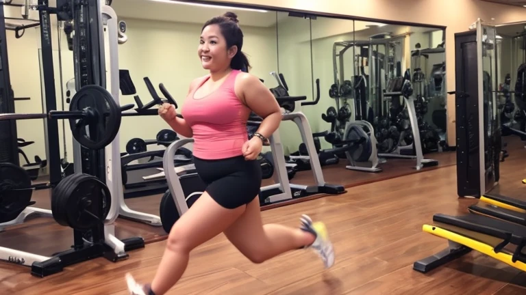 A fat 30-year-old Malaysian woman running in the gym