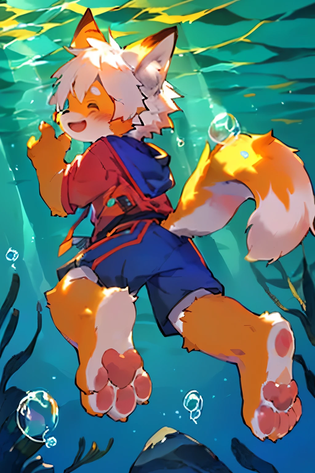 (((look back,Fake laugh))), ((( \(Perfect Anatomy\)))),, Strong, (From the back), ((伸出你的paw,Foot Focus,paw)), ((Underwater, bubble, bubble，fish)), Tail, Fluffy mane, fox, Yes, Seizan, body of, White hair, (By Ken Ketter), (Pino Deheny)Pino Deheny, Carney announced, milkytiger1145, Dagasi, Yes, only ，Protective eyewear