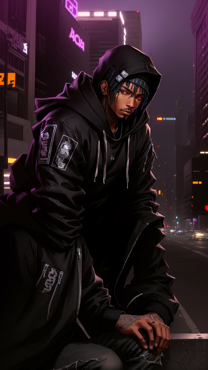 arafly looking man sitting on a ledge in a parking lot, in a black hoodie, second life avatar, in gta san andreas, cyberpunk street goon, imvu, dressed black hoodie, very very low quality picture, standing in a city street, wearing jeans and a black hoodie, in a hood, unknown artstyle, dread + highly detailed