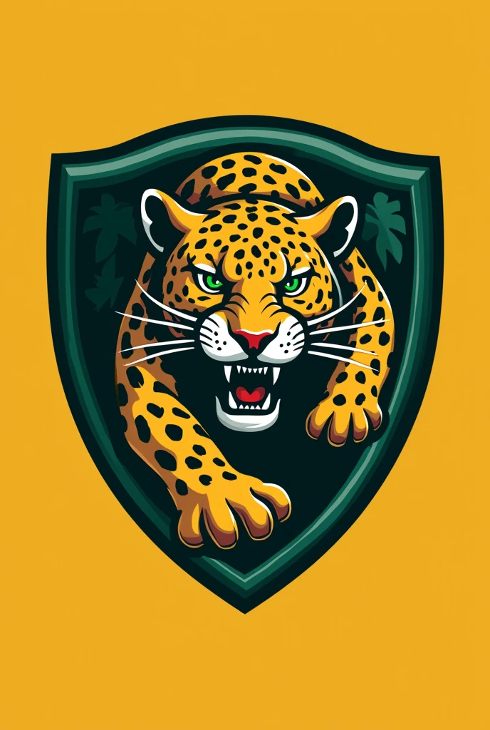 Jaguar sports team shield with a jaguar as a mascot Yellow Jaguar Yellow and green color 