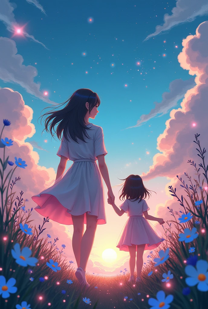 A young woman struggles to survive for her family with an assistant system. Fantasy anime. She has a cute little daughter and her husband.