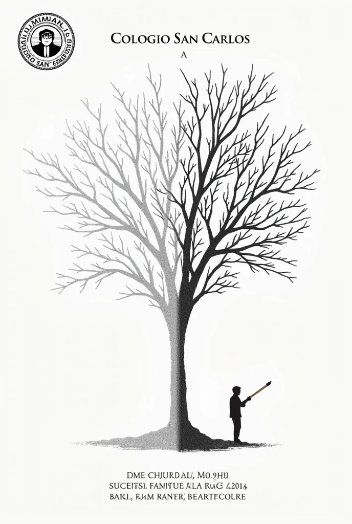 An invitation to an art exhibition from Colegio San Carlos,This invitation is for August 10th,On the invitation there must be a black and white tree which is being painted by a pencil