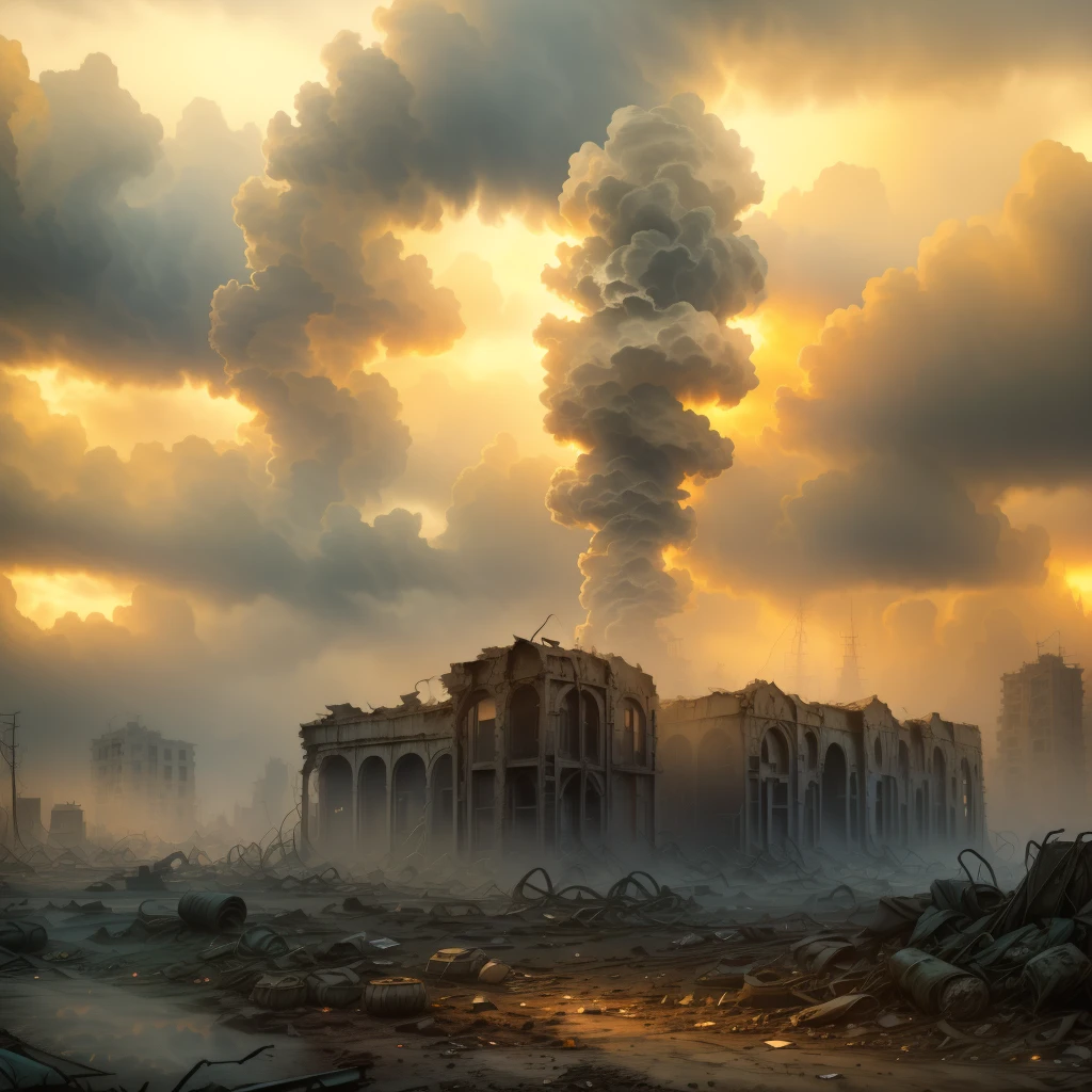8k detailed photorealistic ghost town of centralia, abandoned and crumbling buildings, smoke billowing from cracks in the ground, eerie and mysterious atmosphere, dramatic lighting highlights decaying structures, cracked walls, broken windows, desolate and haunting landscape, post-apocalyptic setting, gritty realism, cinematic composition, moody color tones, dramatic shadows, sense of isolation and decay, high quality, masterpiece