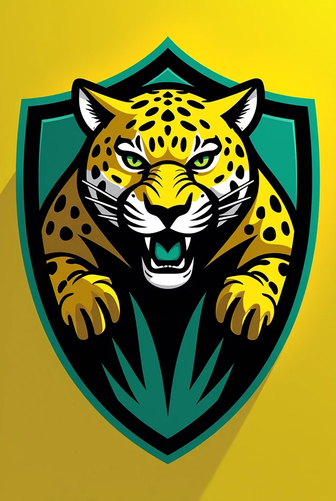 Jaguar sports team shield with a jaguar as a mascot Yellow and lime green color 
