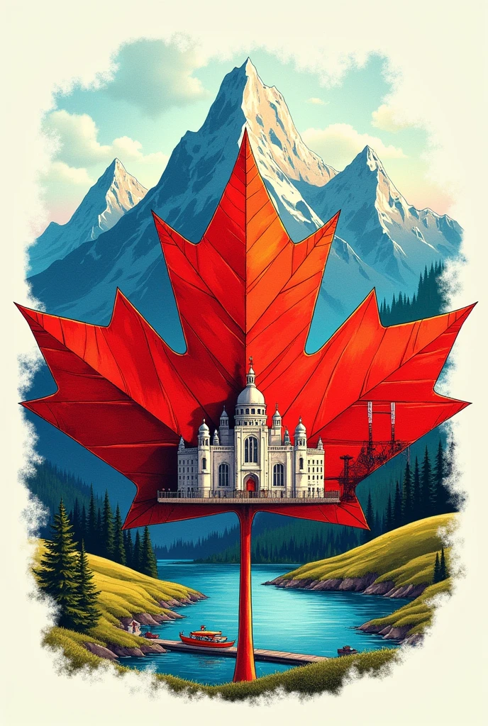 Canada theme drawing, drawing style