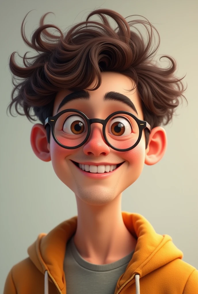 A curly-haired guy with glasses 
