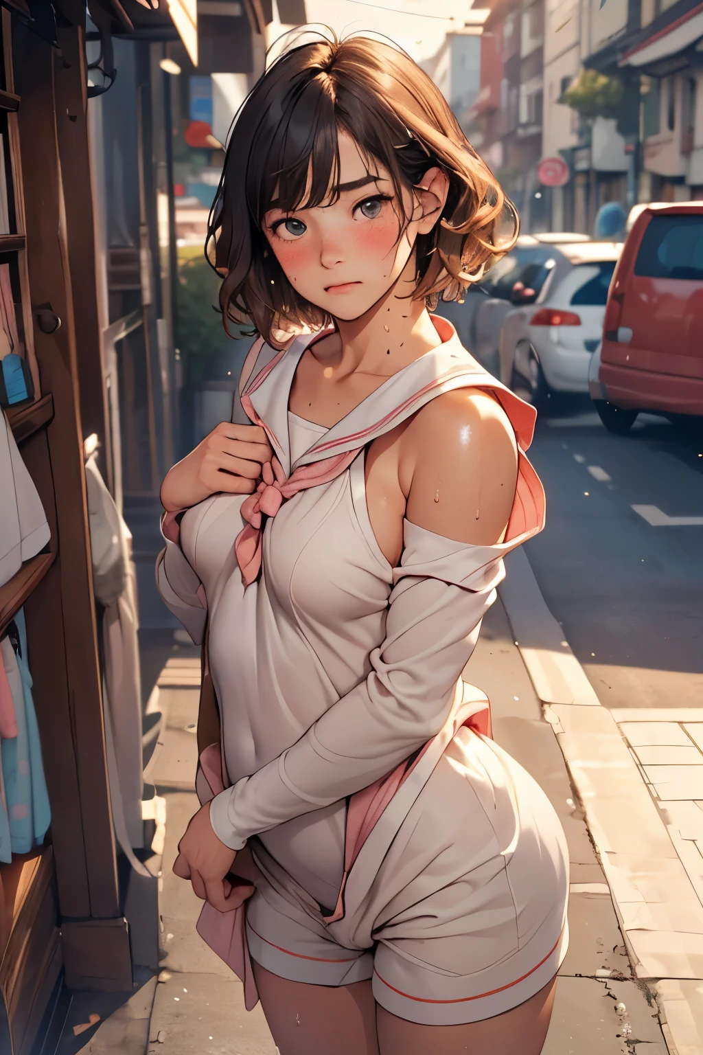 nsfw,(open vagina, vivid pussy, high quality vagina:1.3) ,nsfw, (breast squeeze:1.3),（masterpiece:1.3), (8k, Photorealistic, RAW Photos, Best image quality: 1.4), Japanese, (1 female), Beautiful Face, Idol face、round face,A little small chin, (A vivid face),Young face, (Outer curled short hair:1.3), Beautiful hairstyle, Hair fluttering in the wind、Realistic eyes, Beautiful Eyes, ,Round eyes,(Realistic Skin), Beautiful Skin, Charm, Ultra-high resolution, Surreal, Attention to detail, Golden Ratio, Detail Makeup,Seeing the viewer,Small breasts、Thin pubic hair、(Baby Face:1.2)、Wet sailor suit、Light freckles、(whole body:137cm) 、curvy,１４age、cute、information、Full body shot,embarrassed,blush,masturbation, dildo, ,(embarrassed,blush:1.5),low angle full body shot,blush, angry,arched eyebrows、nsfw,(cum overflow1.5),