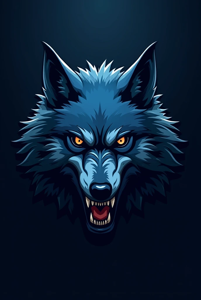 angry blue wolf face logo with dark background