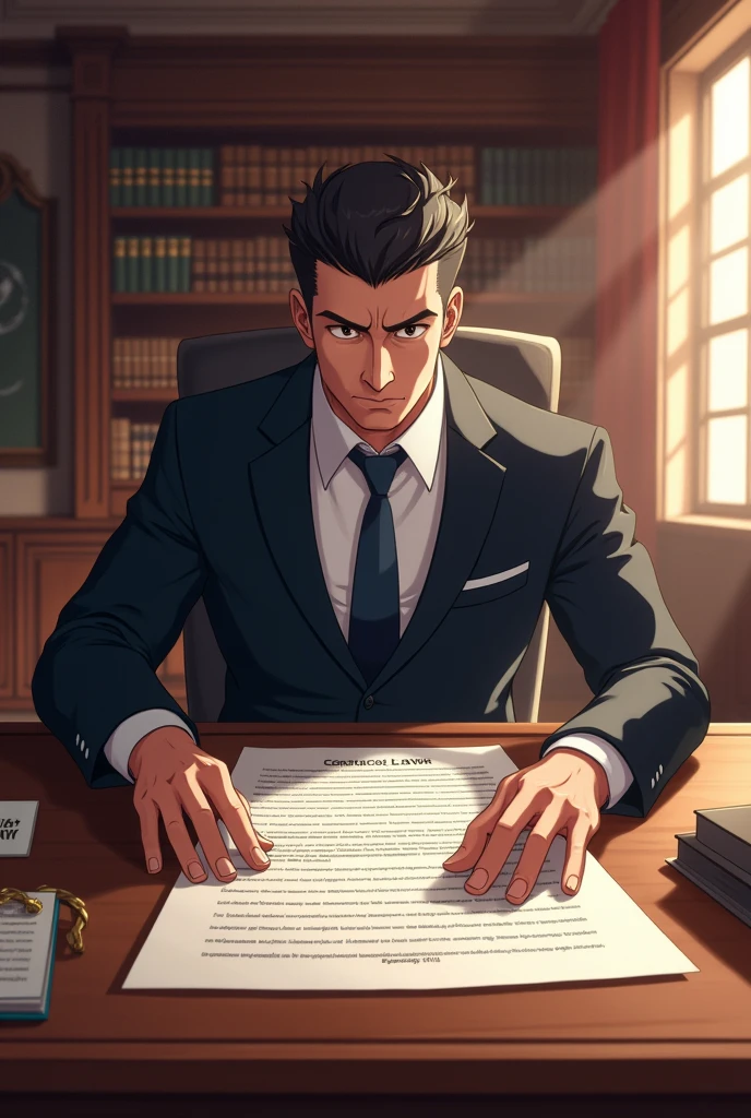 A professional lawyer with a contract sheet