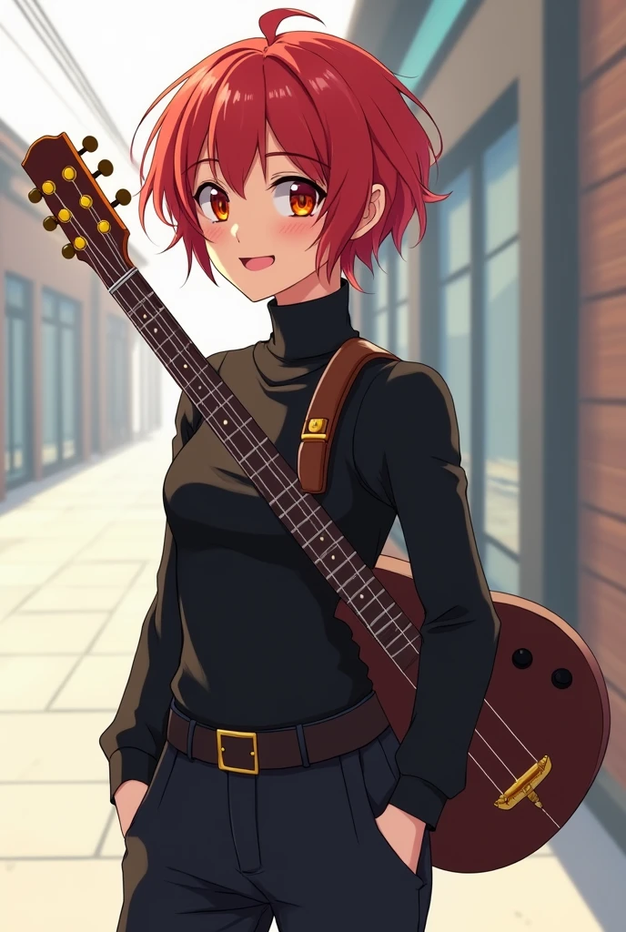 Make me my anime type coming to you similar to kazehaya but with dyed red hair and black clothes with guitar