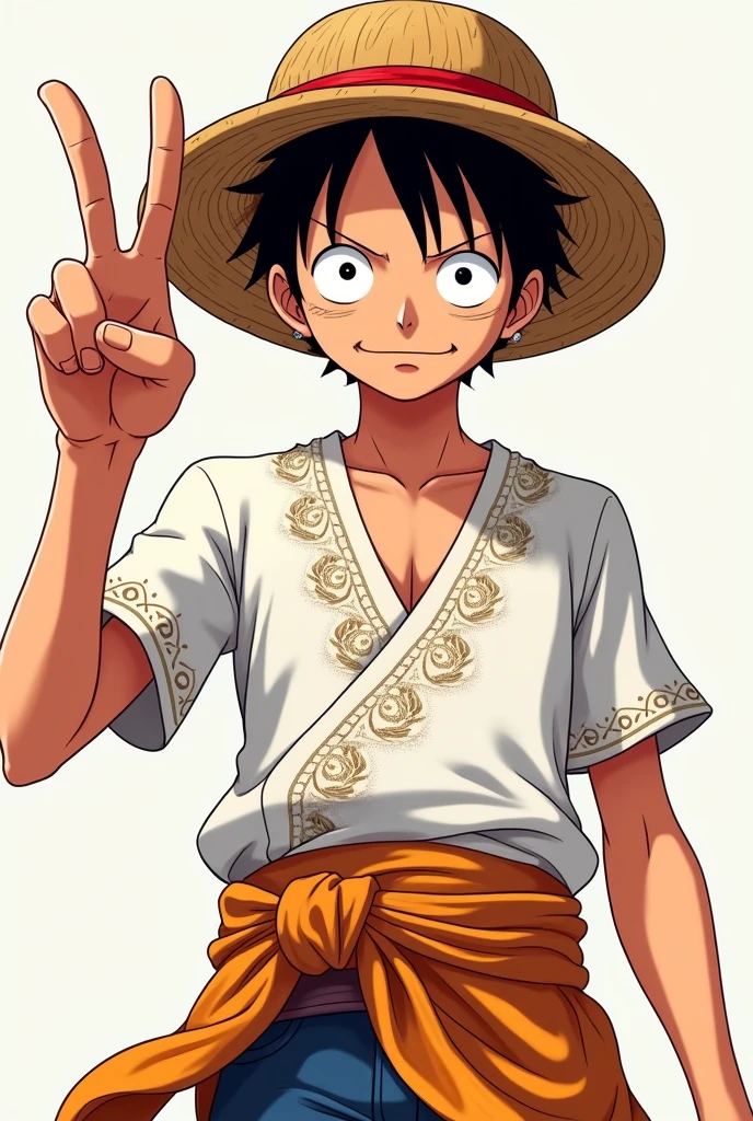 Monkey D. Luffy wearing Philippine white Barong with peace sign