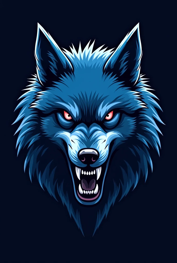 angry blue wolf face logo with dark background written “” and “wolf gang”
