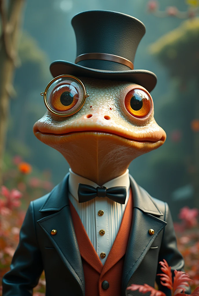 Monster hunter world wiggler wearing a top hat and monocle