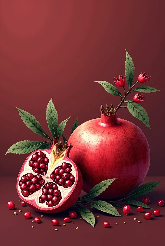 Stamp for seasonal pomegranate liqueur with wine-colored background