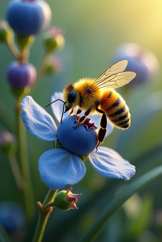Bee on blueberry flower art