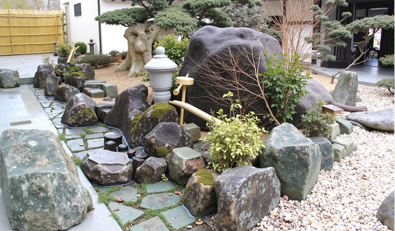 Oriental Building, masterpiece, Japanese, forest, rainforest、Shishiodoshi、