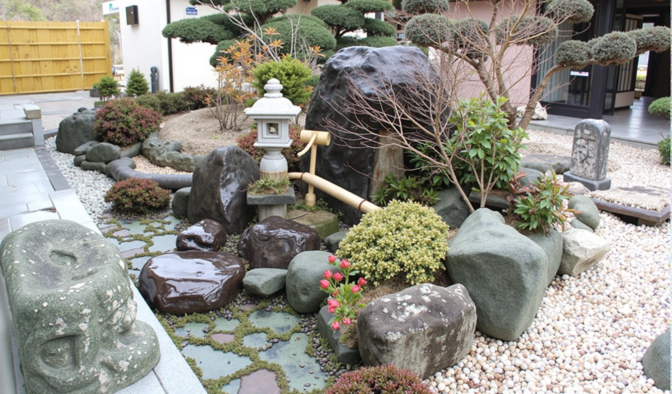 Oriental Building, masterpiece, Japanese, forest, rainforest、Shishiodoshi、