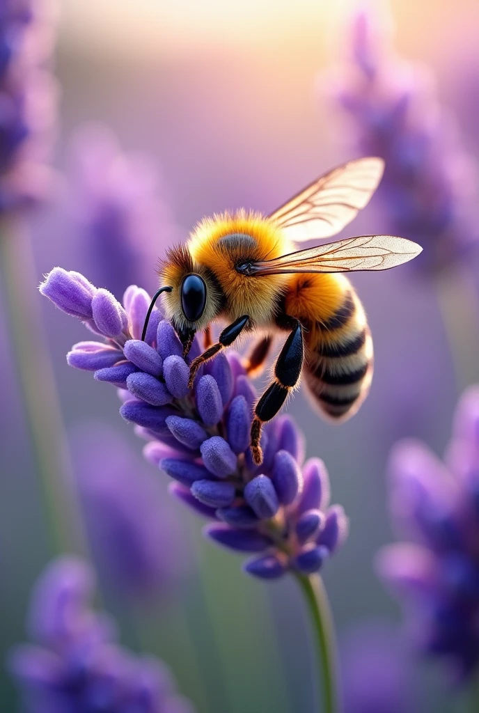 Bee on lavender flower art 