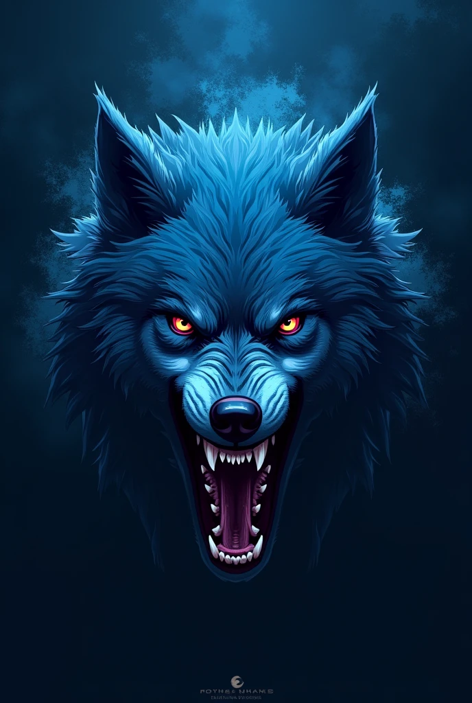 angry blue wolf face logo with artistic dark background