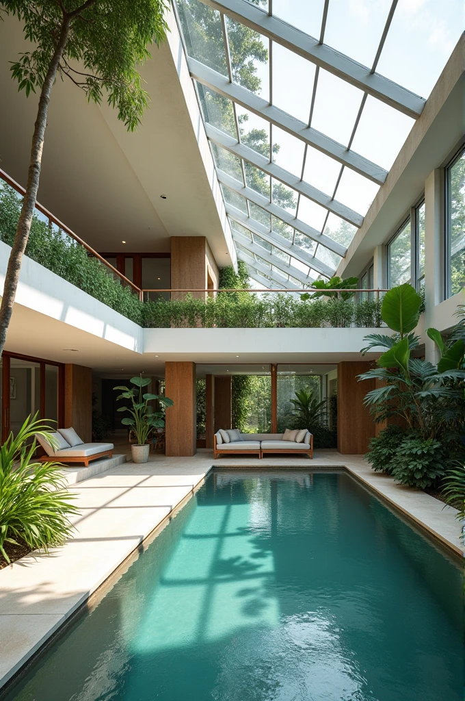 Open concept house with winter garden, natural lighting and swimming pool 