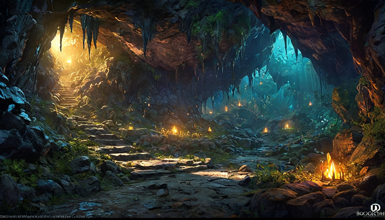 (anime, fantasy), (best quality, high resolution, depth of filed, HDR:1.2), (goblin cave, cavern interior, bones, small boulders scattered, mysterious, dark hue), fantastical landscapes, vibrant colors, spooky, dark enchanted, dangerous atmosphere, beautiful, extremely detailed, intricate, delicate, serene fantasy, light filtering through the trees, bokeh, cinematic lighting, 8k, high quality
