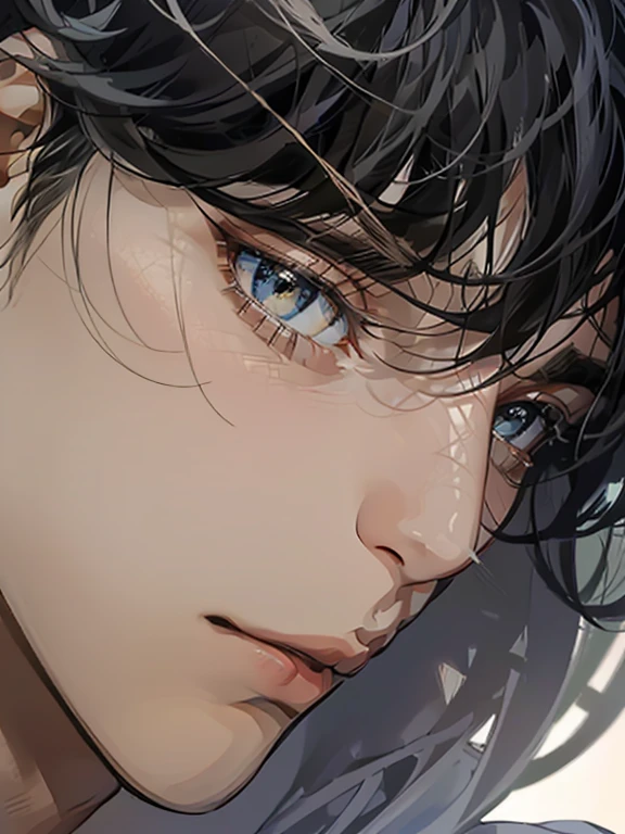 (best quality digital art digital illustration 4k high resolution beautiful image hyper-detailed image perfect lines soft lighting night environment focus face soft zoom) (1:1 photorealistic) (neutral colors hdr 1.4) a young adult man (thoughtful expression) black and white modern clothes black eyes medium black hair