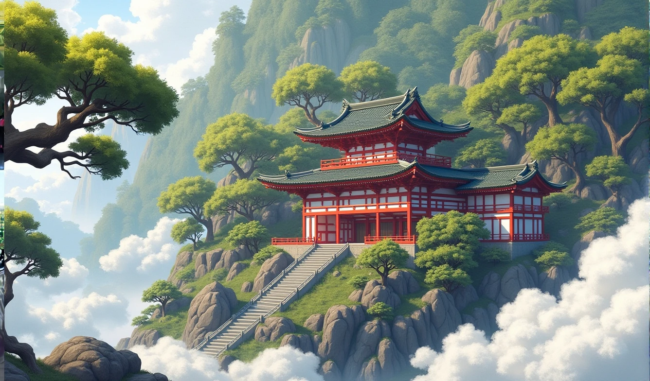 Oriental Building, masterpiece, Japanese, forest, rainforest、Shishiodoshi、