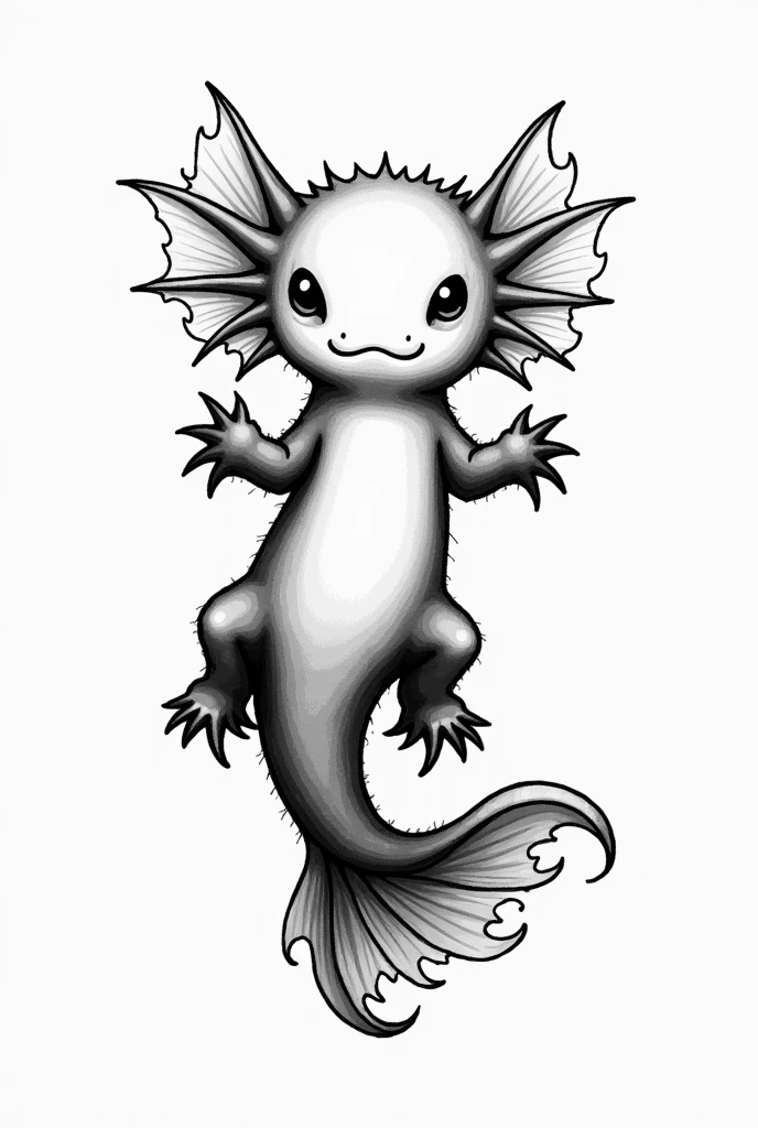 Design an axolotl in black and white 

