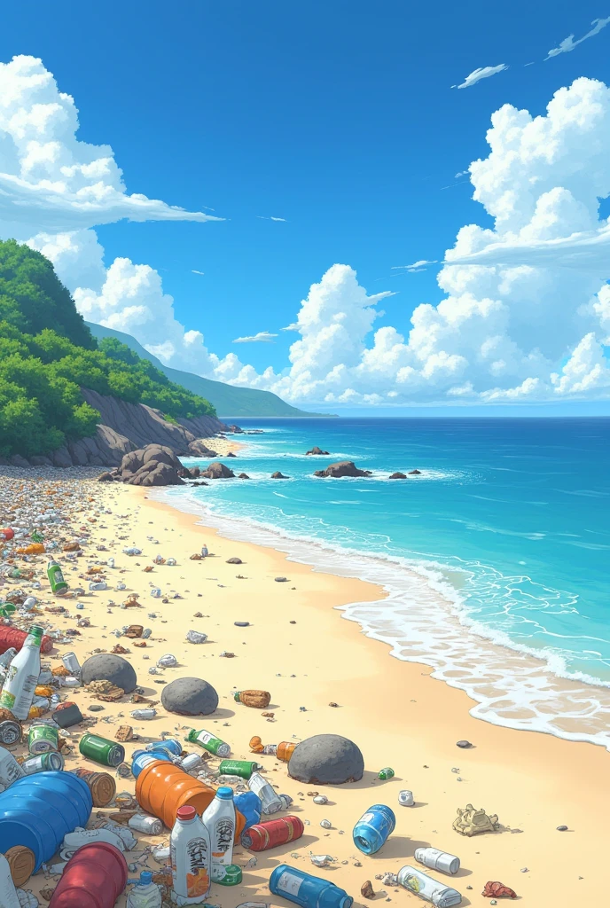 anime,Sandy Beach,rubbish,unmanned