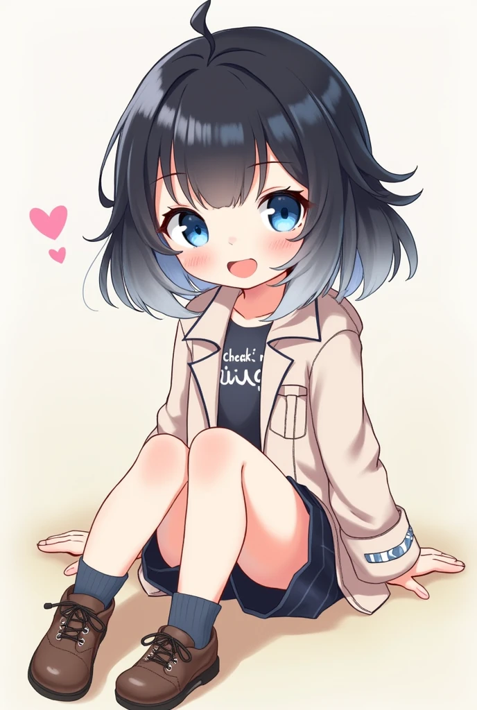 gender:Girl Eye Color:Blue Eyes Hairstyle:Bob hair color:Black hair with light silver gradation at the end:Cool clothes:Parker style:Cute illustration system:Sitting with legs stretched out