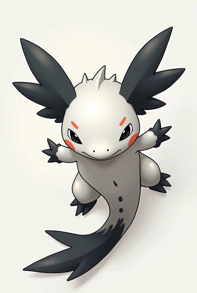 Design a white axolotl with black and gray 
