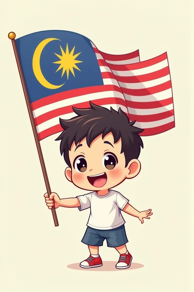 Chibi boy holding malaysia flag no background